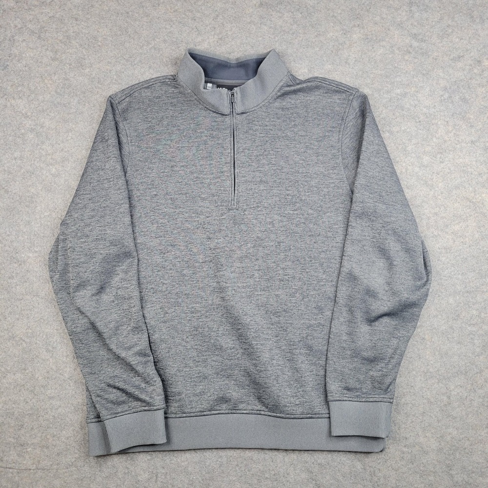Under Armour Sweatshirt Mens Large Gray‎ 1/4 Zip Knit Pullover Athletic